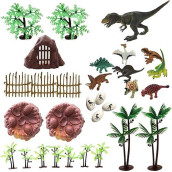 30 Piece Dinosaurs Toys Set - Plastic Dinosaurs Figures, Realistic Dinosaurs Trees & Rocks,Dinosaur Eggs And Nest,Kids Dinosaurs Toys Set For Boys And Girls