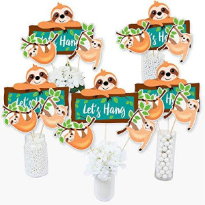 Lets Hang - Sloth - Baby Shower Or Birthday Party Centerpiece Sticks - Table Toppers - Set Of 15