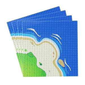 Feleph 4 Pieces Classic Blue Baseplate For City Road Beach, Ocean Island Street Water Base Plate 10 X 10 Inches, Pirates Sea Toy Kit For Building Bricks Compatible With All Major Brands (Curved 4Pcs)