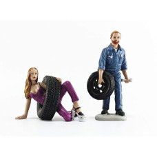 Val And Gary Tire Brigade 2 Piece Figurine Set 1/18 By Motorhead Miniatures 769