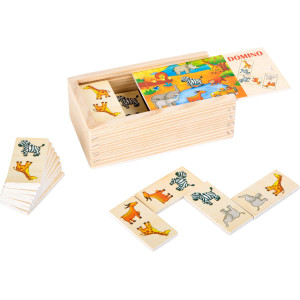 Small Foot Wooden Toys Safari Domino 28 Piece Playset In Natural Wooden Box Designed For Children Ages 3+, Multi