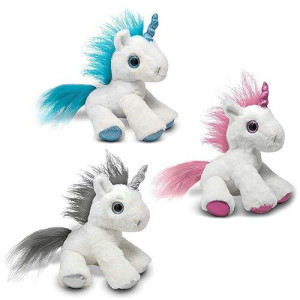 Fluffuns 3-Pack Unicorn Plush 9" - Safe & Soft Unicorn Stuffed Animal Set In 3 Colors (Pink, Silver, Blue) - Stuffed Unicorns Gifts For Girls, Toddler Girl Stuffed Animal - Ages 2