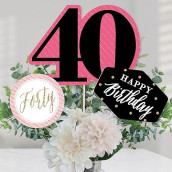 Chic 40th Birthday - Pink, Black and Gold - Birthday Party Centerpiece Sticks - Table Toppers - Set of 15
