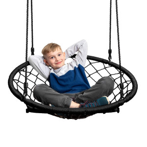 JumpOff Jo - Premium Round Web Swing chair - 35 Diameter Indoor & Outdoor Saucer Swing for Kids & Adults, Heavy-Duty 300 lbs capacity Hammock chair Swing Easy Installation - Black