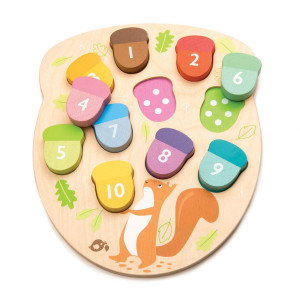 Tender Leaf Toys - How Many Acorns? - Count To 10 Number Wooden Puzzle Game - Counting, Sorting Activity Game For Children, - Playroom, Montessori, Classroom, & Activity Room Toys