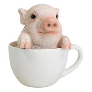 Ebros Gift Adorable Babe Pink Teacup Pig Figurine 5.25" Tall Realistic Animal Collectible Design Decor Statue With Glass Eyes Country Farm Whimsical Pigs