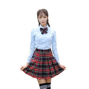 Beautifulfashionlife Women`S Plus Size 70S Mini Short Pleated Skirts School Uniform Costumes (4Xl,Black Mixed Red Green)