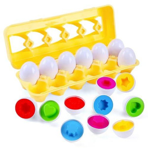 J-Hong Matching Eggs 12 Pcs Set Easter Eggs - Educational Color & Shape Recognition Sortere Skills Study Toys, Montessori Toys, Stem Educational Toy Gift For Toddler 1 2 3 Year Old