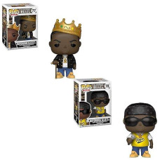 Funko Pop! Rocks: Notorious B.I.G. Wearing Gold Crown And Notorious B.I.G. Wearing Biggie Jersey And Sunglasses Toy Action Figures - 2 Pop Bundle
