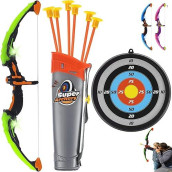 Bow and Arrow Set for Kids -Green Light Up Archery Toy Set -Includes 6 Suction Cup Arrows, Target & Quiver - for Boys & Girls Ages 3 -12 Years Old