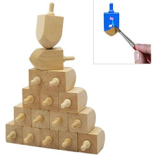 The Dreidel Company Hanukkah Wooden Dreidel, Design Your Own 3" Inch Chanukah Dreidel, Unfinished And Natural (10-Pack)