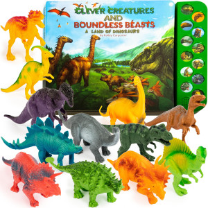 Li'L-Gen Dinosaur Toys For Kids 3-5 - Interactive Dinosaur Sound Book W/Realistic Roars & 12 Large Dinosaur Toys (7") - Interactive Set Of Dino Toys For Kids 3+, Toy Dinosaurs For Toddlers (No Mat)