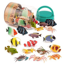 Terra By Battat - Toy Tropical Fish & Crabs - 60 Mini Figures In 12 Realistic Designs - Tropical Sea Animals In Storage Tube - Realistic Figurines For Sensory Bin - Tropical Fish World - 3 Years +