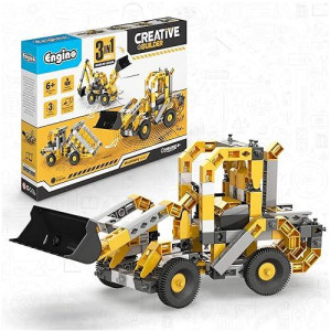 Engino Machinery Toys Wheeled Loader - 3-In-One |Build 3 Iconic Machinery Models A Creative Stem Engineering Kit Perfect For Home Learning, Multicolor