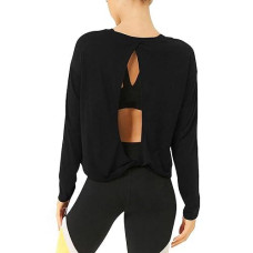 Bestisun Workout Tops Long Sleeve Yoga Tops Open Back Running Shirts Exercise Workout Clothes For Women Black Xl