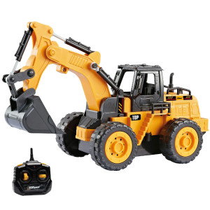 Top Race 5 channel Fully Functional Rc Excavator Remote control construction Vehicles Kids Size Designed for Small Hands - Rc construction Vehicles (Excavator)