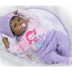 Reborn Baby Doll African American 22 Inch Realistic Dolls Black Girl Soft Vinyl Silicone Baby Doll Newborn Reborn Dolls Girls Gift