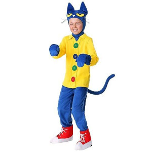 Pete The Cat Kids Cat Costume Unisex, Cute Blue Animal Halloween Outfit Medium