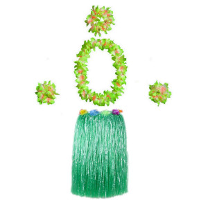 Hawaiian Luau Hula grass Skirt with Large Flower costume Set for Dance Performance Party Decorations Favors Supplies (24 - green)