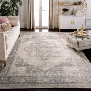 Safavieh Brentwood Collection Area Rug - 6' X 9', Cream & Grey, Medallion Distressed Design, Non-Shedding & Easy Care, Ideal For High Traffic Areas In Living Room, Bedroom (Bnt865B)