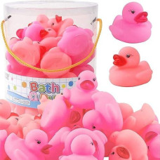 36 Pcs Pink Classic Rubber Duck Bath Toys - No Holes Bpa Free Floating Duckies For Girls, Baby Shower Decorations, Bulk Party Favors, Kids Birthday Gifts (Pink)