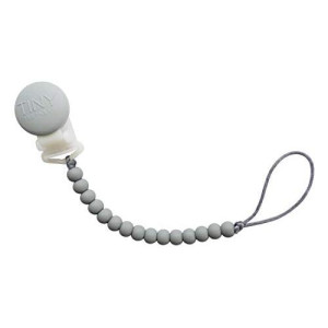 TINY TEETHERS Pacifier clip Holder with Teething chewbeads for Baby, Infants & Newborns - BPA Free Silicone - Beaded Design for Boy or girl (grey)