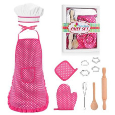 Popular Gifts For 2-8 Year Old Girls Boys, Chef Costume Set For Kids Apron For Girls Kids Chef Hat And Apron Toddler Cooking Toys Birthday Xmas Gifts For Kids Stocking Stuffer For Toddlers Pink