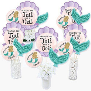 Trading The Tail For A Veil - Mermaid Bachelorette Or Bridal Shower Centerpiece Sticks - Table Toppers - Set Of 15