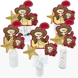 Little Cowboy - Western Baby Shower Or Birthday Party Centerpiece Sticks - Table Toppers - Set Of 15