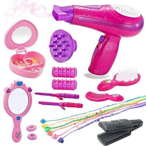 Bettina Little Girls Beauty Hair Salon Toy Kit With Toy Hairdryer, Mirror Other Accessories, Fashion Pretend Makeup Set For Kids