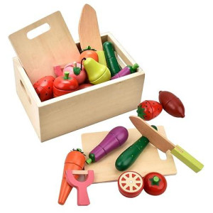 Carlorbo Wooden Play Food For Kids Kitchen - Toys Food Vegetables And Fruit For 2 Year Old Boys Girls Role Pretend Play Early Education Montessori Education
