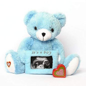 My Baby'S Heartbeat Bear Recordable Stuffed Animals 20 Sec Heart Voice Recorder For Ultrasounds And Sweet Messages Playback, Perfect Gender Reveal For Moms To Be, Blue Reveal Bear