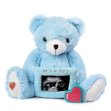 My Baby'S Heartbeat Bear Recordable Stuffed Animals 20 Sec Heart Voice Recorder For Ultrasounds And Sweet Messages Playback, Perfect Gender Reveal For Moms To Be, Blue Reveal Bear