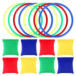 Ootsr 16Pcs Nylon Bean Bags Plastic Rings Game Sets For Kids Ring Toss Game Booth Carnival Garden Backyard Outdoor Games Speed And Agility Training Games(8X8Cm Bean Bag)