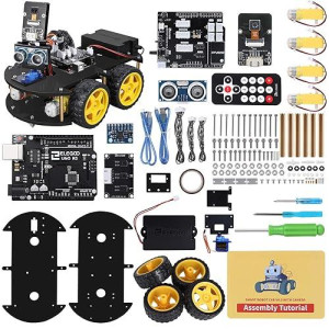 Elegoo Uno R3 Smart Robot Car Kit V4 For Arduino, Line Tracking Module, Ultrasonic Sensor, Stem Toys For Boys, Girls, Science/Coding/Building/Electronic Kit, Gifts For Kids, Teens, Adults, Cool Gadget