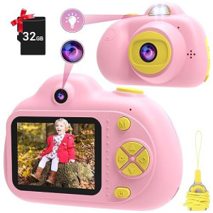 Omzer Kids Camera 1080P Selfie Mini Camera, Hd Digital Video Camera For Toddlers, Video Recorder Toys For Kids, Christmas Birthday Gifts For Age 3 4 5 6 7 8 9 10 Year Old Girls Boys With 32G Sd Card