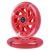 Aowish 120Mm Light-Up Scooter Wheels Pair 120Mm X 24Mm Scooters Led Flash Front Wheels Replacement W/Bearings Abec-9 For Micro Kickboard, 3-Wheeled Push Scooters (Red)