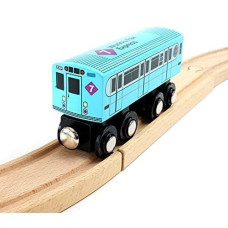 Munipals New York City Subway Wooden Railway (Nostalgia Series) Bluebird 7 Train/World�S Fair Express-Child Safe And Tested Wood Toy Train