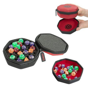 Geekon Protective Padded Dice Case & Integrated Felt Dice Tray For Board Games, Tabletop Games And Rpgs - Holds & Protects Over 75 Dice! Perfect For Game Night! (Red)