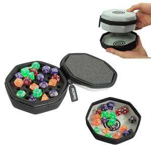 Geekon Protective Padded Dice Case & Integrated Felt Dice Tray For Board Games, Tabletop Games And Rpgs - Holds & Protects Over 75 Dice! Perfect For Game Night! (Gray)