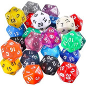 Tecunite 25 Pieces Polyhedral Dice Set With Black Pouch Compatible With Rpg Mtg And Other Table Games With Random Multi Colored Assortment(Multicolor, 20 Sides)
