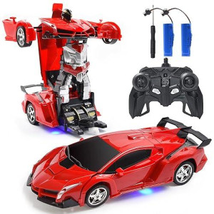 Jeestam Rc Car Robot For Kids Transformation Car Toy, Remote Control Deformation Vehicle Model With One Button Transform 360�Rotating Drifting 1:18 Scale, Best Gift For Boys And Girls (Red)