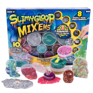 Slimygloop MixEms by Horizon group USA-Mix & create 10 Different gooey, Putty, Slime with Pompoms, Sequins, confetti & 3 Mystery collectibles, Multicolor, One Size