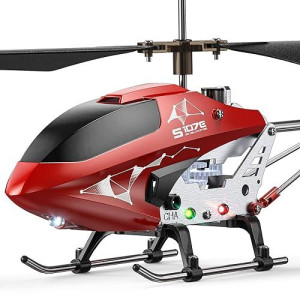 Remote Control Helicopter, S107H-E Aircraft With Altitude Hold, One Key Take Off/Landing, 3.5 Channel, Gyro Stabilizer And High &Low Speed, Led Light For Indoor To Fly For Kids And Beginners(Red)