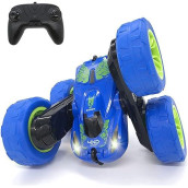 Threeking Rc Stunt Car Remote Control Cars Toy With Lights Double-Sided Driving 360-Degree Flips Rotating Cars Toys, Blue