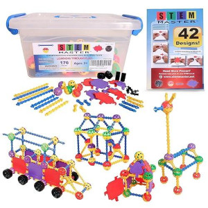 Stem Master Building Blocks Educational Toys Ages 4-8 - Stem Toys Kit W/176 Durable Pieces Stem Toys For Kids 5-7 Year Old