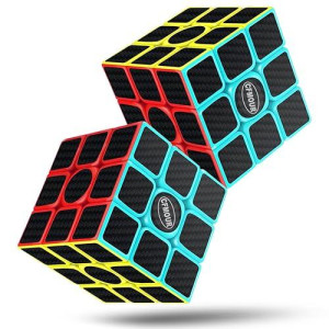 Speed cube 3x3x3 Magic carbon Fiber Sticker Smooth cube, Enhanced Version Black - Pack of 2