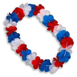 Flashingblinkylights Set Of 12 Non-Light-Up Usa Leis Red White & Blue Flower Necklaces