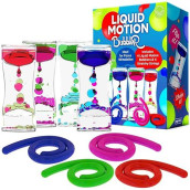 Liquid Motion Bubbler Sensory Toys - 8 Pc Set Bundle Stretchy String Fidget Toys Timer For Stress Relief And Anxiety Relief Great For Adhd Autism Add