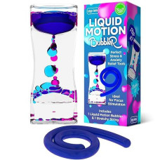 Liquid Motion Bubbler Sensory Toys - 2 Pc Set Bundle Stretchy String Fidget Toys Timer For Stress Relief And Anxiety Relief Great For Adults, Kids Adhd Autism Add Hyperactivity Relaxation Figit Blue